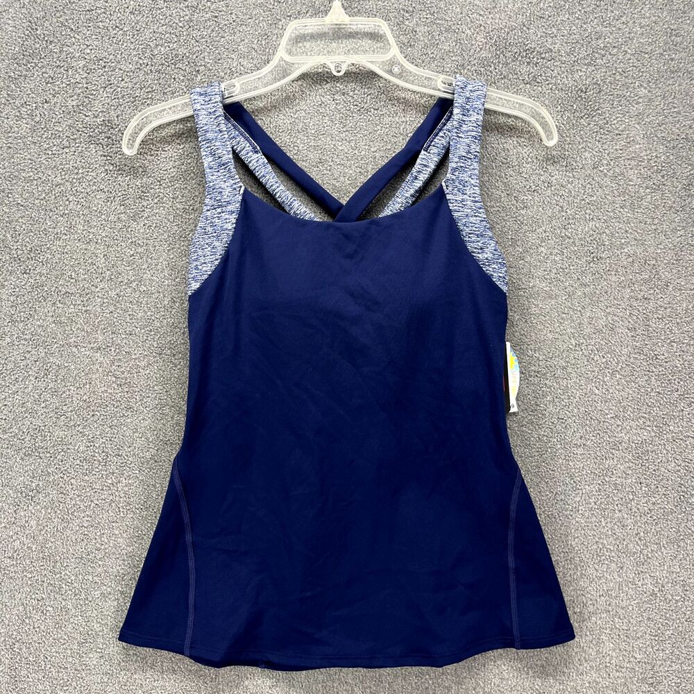 TYR Tank Top Womens Small 4-6 Blue Workout Mantra‎ Lola Cross back stripes Sport